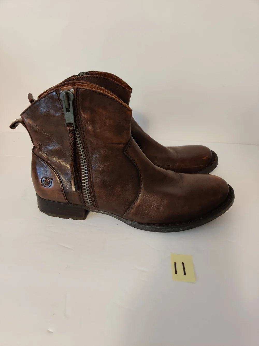 Born Brown Leather Zip Ankle Boots 8